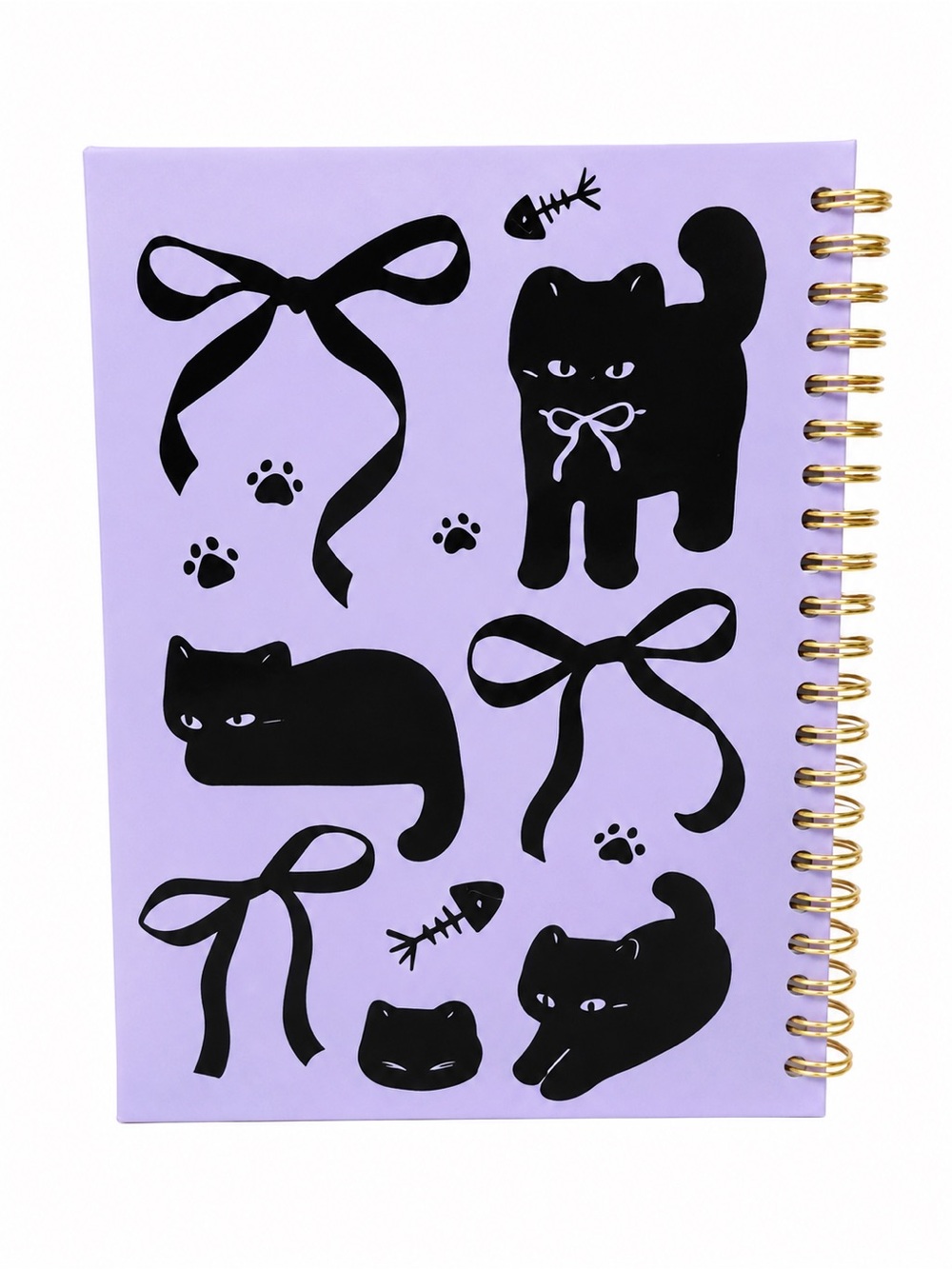 Lavender Spiral Notebook with Cute Black Cat Design - Picture 2 of 2